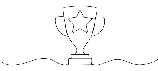 Triumph cup with star shape continuous line drawing. Winner trophy symbol. Achievement success concept. Vector illustration isolated on white.