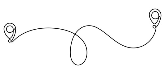 Location markers path continuous line art drawn. GPS navigation symbol. Travel destination concept. Vector illustration isolated on white.