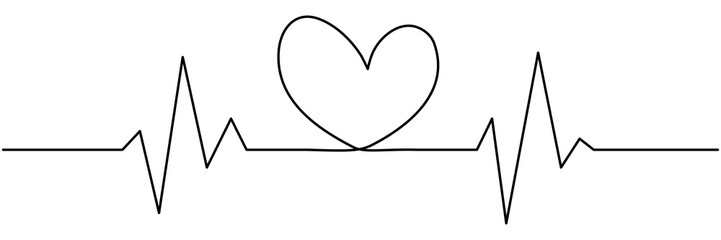 Heartbeat cardiogram continuous line drawing. Heart pulse and rhythm symbol. Healthcare concept. Vector illustration isolated on white.