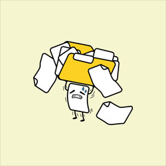 Cartoon illustration depicts a disorganized yellow folder.Vector design. Eps 10.