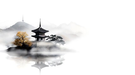 A minimalist black-and-white illustration of Seoul&rsquo;s skyline, showcasing Namsan Tower and traditional Hanok architecture in the background. The design is clean, modern, and perfectly balanced. 