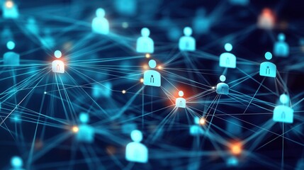 Interconnected Community, digital illustration showcasing social media connections and communication networks within human resources dynamics