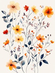 Elegant Watercolor Floral Bouquet with Colorful Flowers