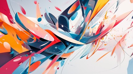 Fototapeta premium A dynamic, abstract digital painting that blends swirling colors, geometric shapes, glowing patterns to create a sense of movement and energy