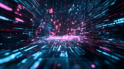 Obraz premium Futuristic data flow with explosion effect, sci-fi neon glowing rays in motion