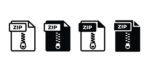 zip file format document type icon vector design black white color simple flat illustration collection isolated sets