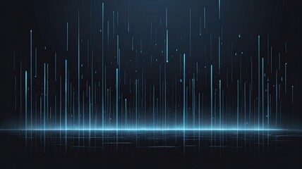 Abstract digital art depicting a futuristic, dark scene with glowing blue lines falling like rain onto a reflective surface.  The image evokes a sense of mystery and technological advancement.
