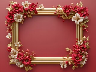 Elegant floral frame with vibrant red and white flowers.