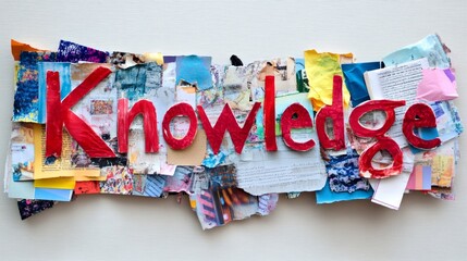 word " Knowledge "  with grungy texture color paint and collage art design