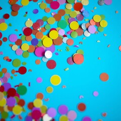bokeh blue of  Colorful of confetti on blue background brilliant colored sequins holiday greeting card happy holidays minimal flat lay copy space mockup  abstract bokeh light background bright   