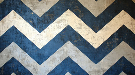Bold chevron stripes in muted blue and white create striking pattern