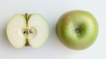Close-up of a Green Apple and its Half, Highlighting Natural Beauty