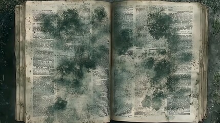 Aged Books. Vintage paper with faded text and torn edges. Texture. Background. 