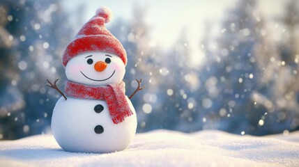 A joyful snowman in a winter wonderland