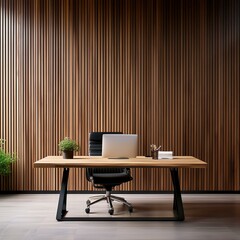 Fototapeta premium Interior of a room - Modern office interior with blank wooden wall.