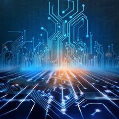 Blue circuit board background - Glowing circuit wallpaper