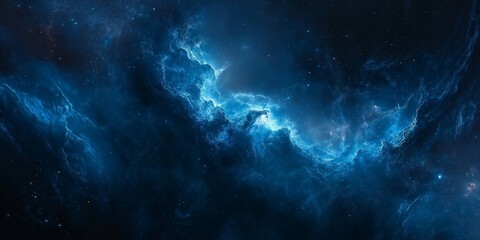 Fototapeta premium A mesmerizing cosmic scene filled with ethereal blue clouds, showcasing the beauty of the universe.