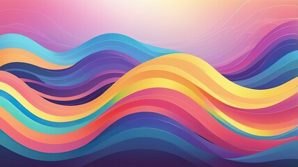 Obraz premium Vibrant rainbow waves flow across a colorful background, creating a dynamic and energetic abstract design. Perfect for modern art, technology, or music projects.