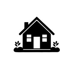 A big home with plants icon silhouette on white background