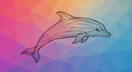 Obraz premium Abstract Line Art of a Swimming Dolphin, Ocean Sea Animal, Modern Art, Messy Colorful Design