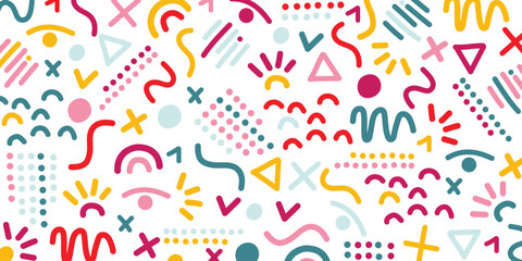 Colorful doodle seamless pattern. geomatric shapes background 