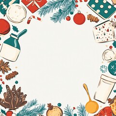 Christmas decorations and gifts festive gathering visual elements seasonal joy top-down view holiday concept