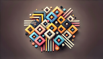 A collection of interlocking  colorful geometric shapes with a smooth gradient background creating a modern minimalist pattern.