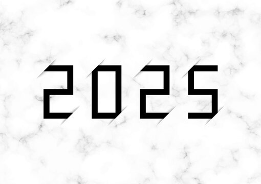 Year 2025 logo with gray and white marble background