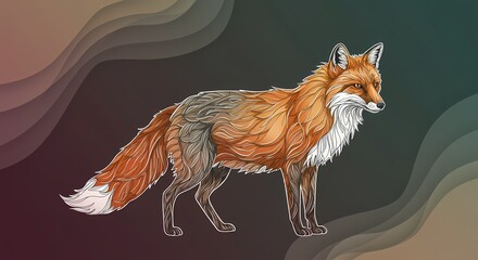 Obraz premium Abstract Line Art of a Orange Red Fox, Wildlife Animal, Modern Art, Messy Colorful Design