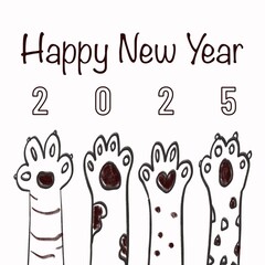 New Year's illustration with cats' paws and numbers