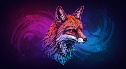 Abstract Line Art of a Orange Red Fox, Wildlife Animal, Modern Art, Messy Colorful Design