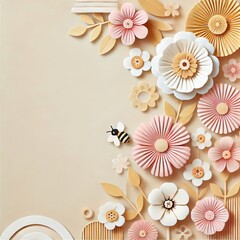 Paper cut style flower illustration with empty space for text. Created with Generative AI Technology