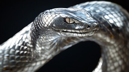 Fototapeta premium 21. Silver snake forming an elegant curve with its scales shimmering under bright studio light