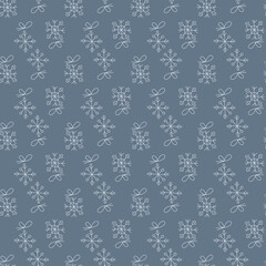Naklejka premium Seamless pattern with snowflakes with bow color. Doodle hand drawn illustration.