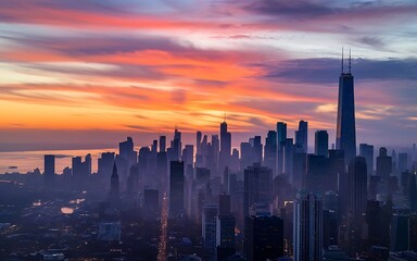 Obraz premium Chicago Skyline at Sunrise 