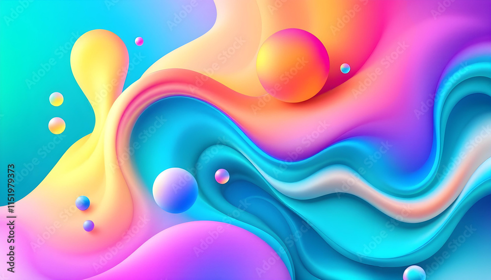 Leinwandbilder Gradient background with turquoise metaball shape, morphing, colorful drops, and 3d background. Abstract 3d liquid color background. Abstract colorful gradient background with fluid shapes