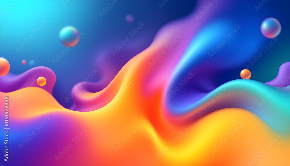 Fototapete Gradient background with turquoise metaball shape, morphing, colorful drops, and 3d background. Abstract 3d liquid color background. Abstract colorful gradient background with fluid shapes