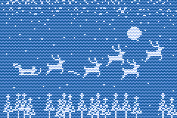 Christmas night knitted background with deer