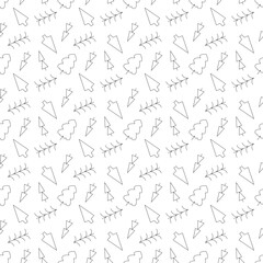 Seamless pattern with spruces. Doodle black outline illustration.