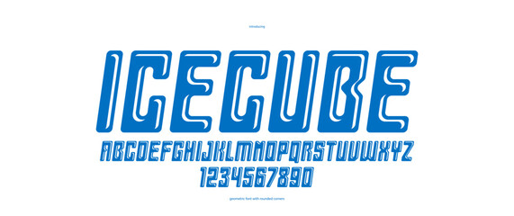 Ice cube minimal rounded vector font for logos and posters, modern simple display typeface for headlines and advertising, melting ice style typography, italic version.
