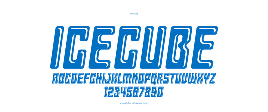 Ice cube minimal rounded vector font for logos and posters, modern simple display typeface for headlines and advertising, melting ice style typography, italic version.