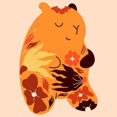 Kawaii plushy capybara with color flowers on her body.