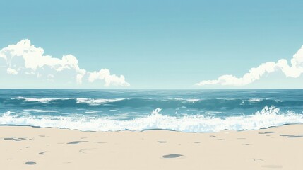 Obraz premium Serene Coastal Escape, tranquil beach scene, azure skies, gentle ocean waves, soothing atmosphere, ideal for relaxation and contemplation