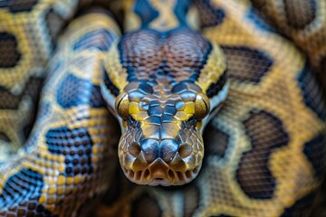 Obraz premium Python snake coiling and showing its scales and face