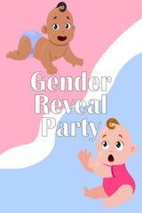 Baby shower posters. Gender reveal party. Newborn kids birthday invitation. Little children birth celebration announcement. Boy or girl infants. Anniversary event. Vector greeting card