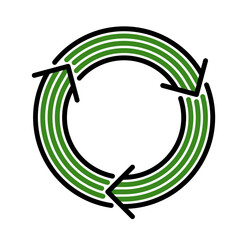 Recycle and reuse vector circle icon in modern geometric linear style isolated on white, contemporary line symbol of environmental conservation.