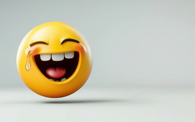 Fototapeta premium A laughing emoji with tears of joy, holding its stomach in laughter, placed on a plain white background