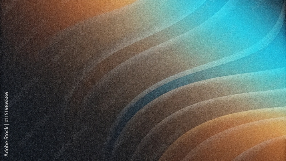 Poster Grainy blue orange black background, abstract color gradient wave shape noise texture poster header banner wallpaper cover design. Vibrant color gradient grainy texture background orange red blue