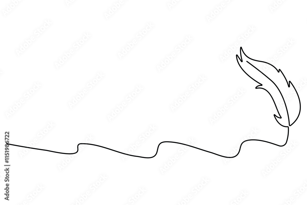 Fototapete bird feather continuous one line drawing of bird feather icon isolated on white background vector il