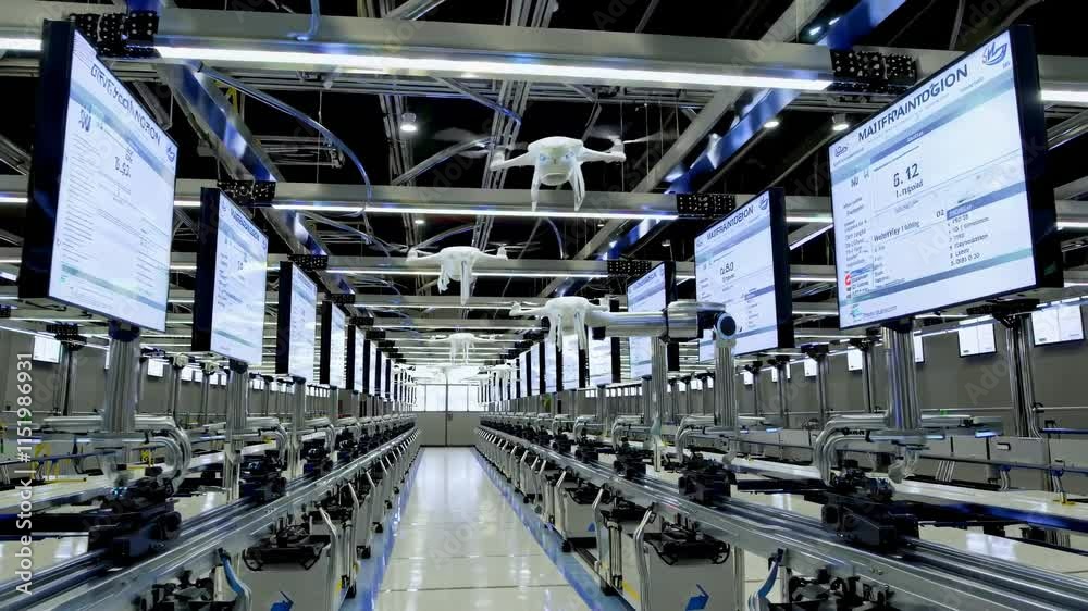 Poster Advanced manufacturing facility showcases drones and automation technology in action